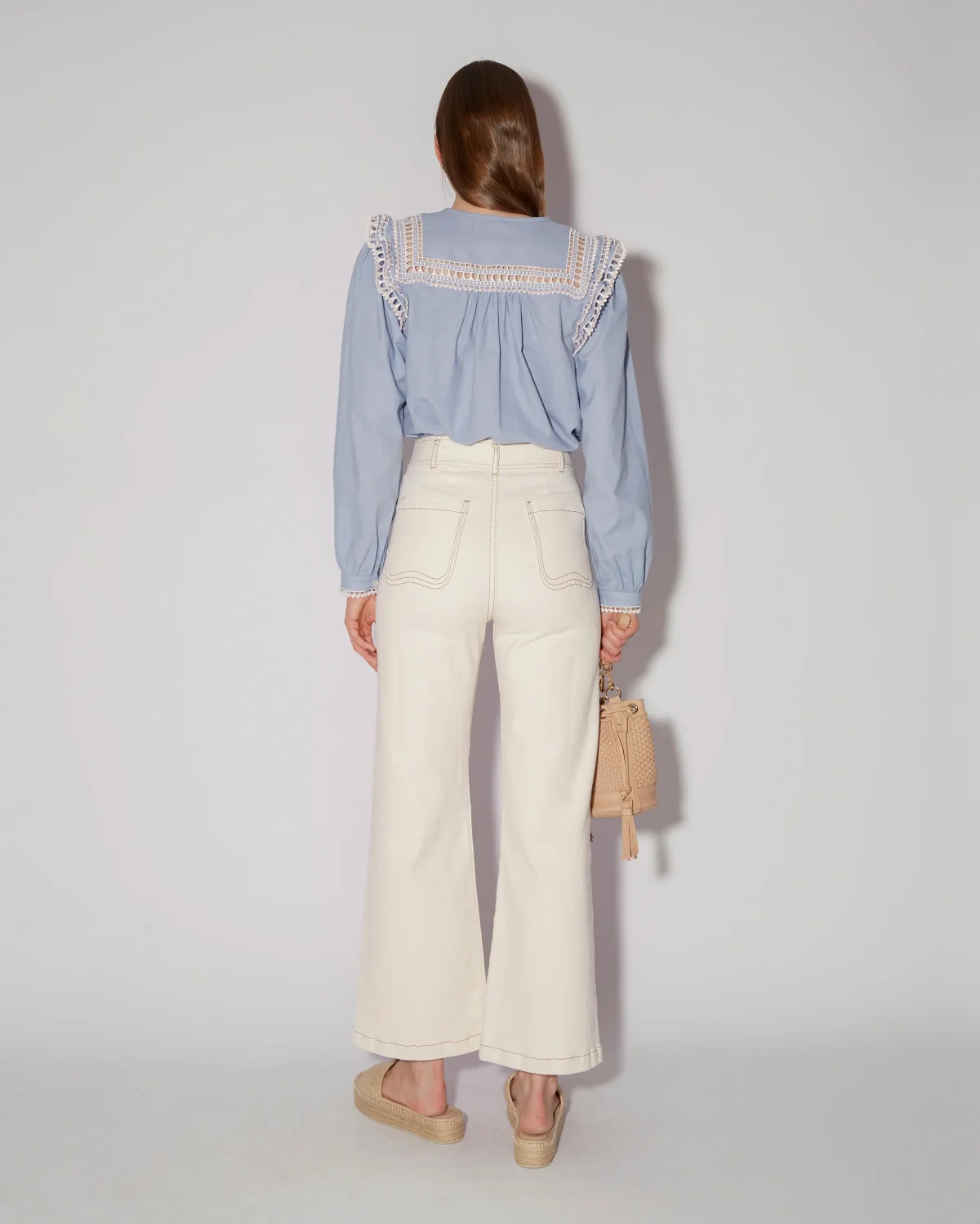 Elegant Lace-Trimmed Blue Blouse - Image 4