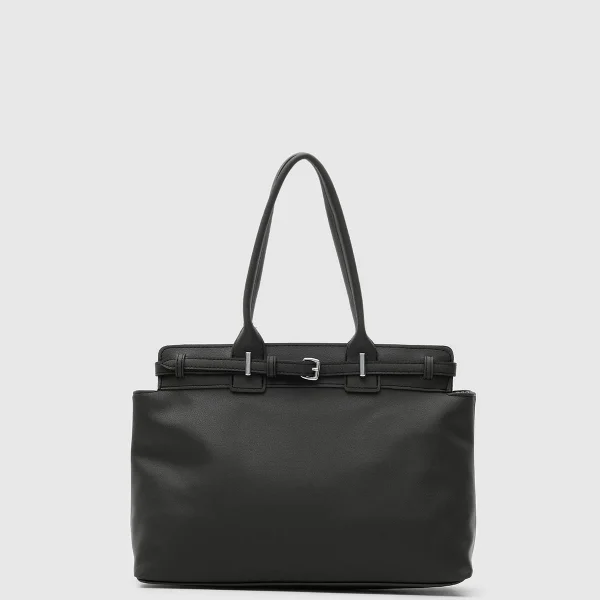 Elegant Black Faux Leather Tote Bag