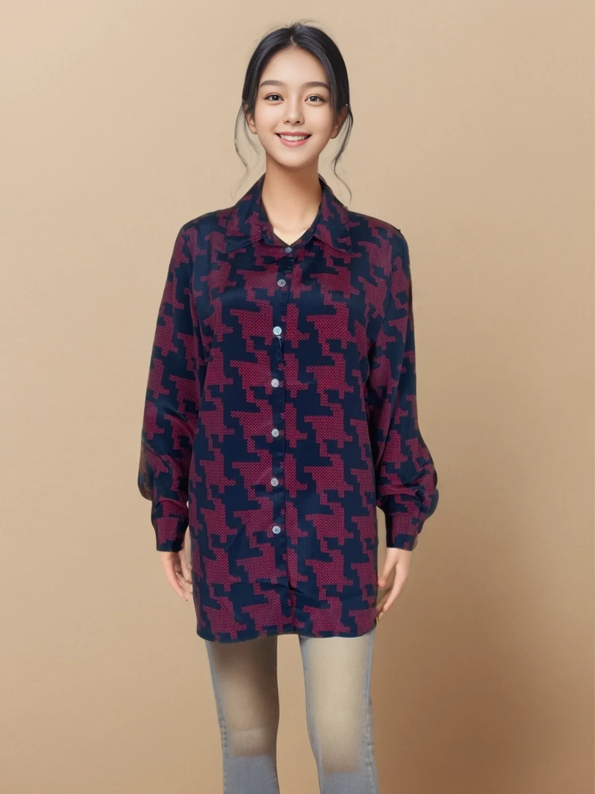 Trendy Patterned Long Sleeve Shirt - Image 1