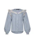 Elegant Lace-Trimmed Blue Blouse