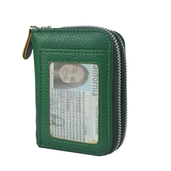 Compact Green Leather Wallet With Id Window