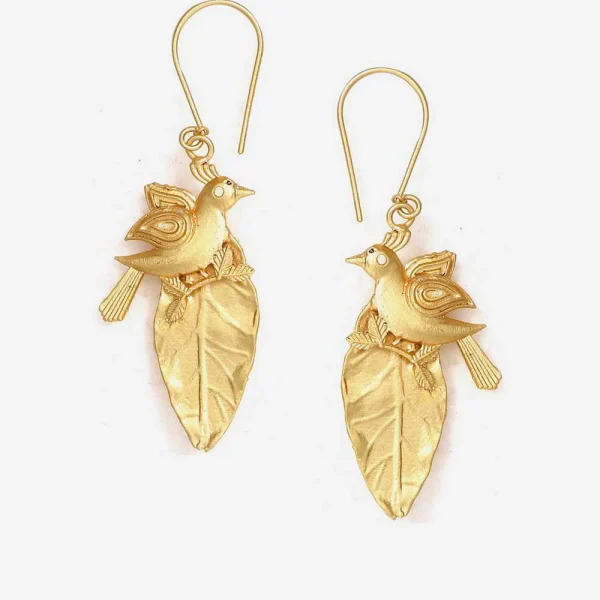 Charming Bird Leaf Dangle Earrings