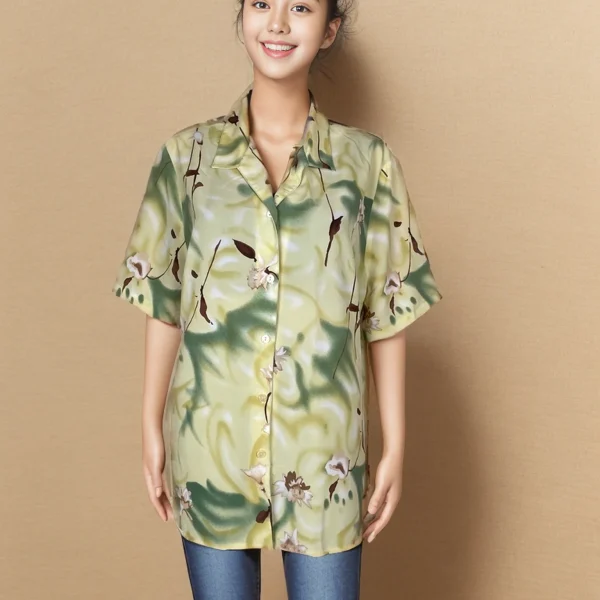 Elegant Floral Printed Short-Sleeve Shirt