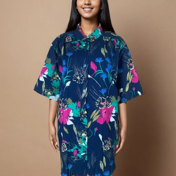 Elegant Floral-Pattern Oversized Shirt