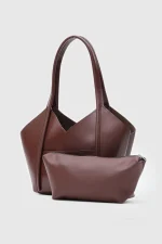 Elegant Brown Faux Leather Handbag - Image 3