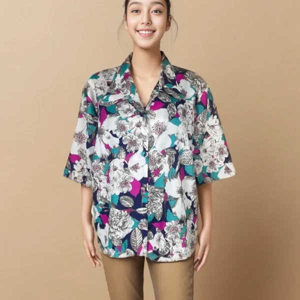 Floral Print Short-Sleeve Button-Up Shirt